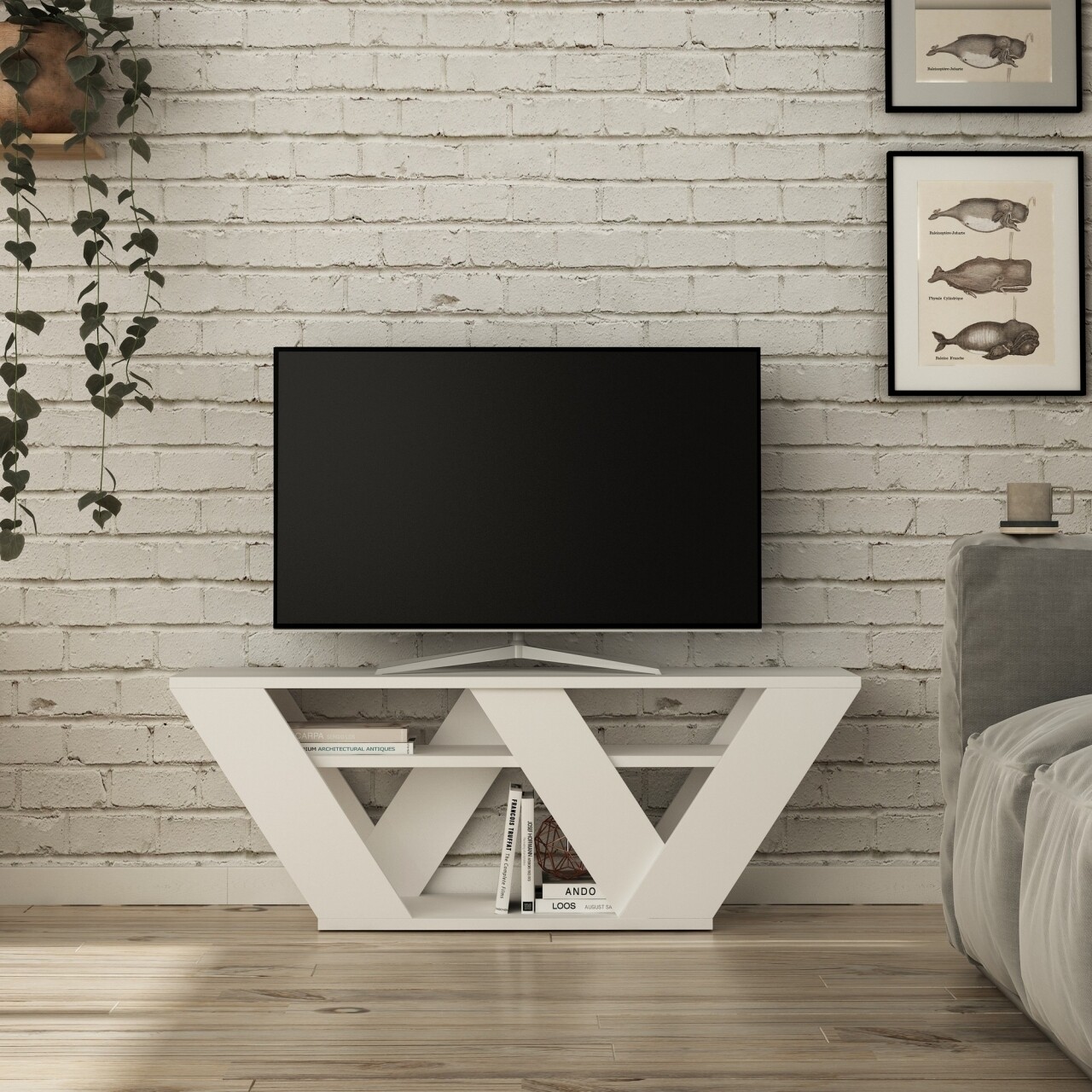 Comoda TV, Homitis, Pipralla - White, 40x110x30 cm - imagine 4